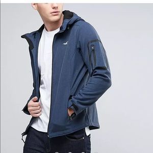 Hollister Hooded Softshell Jacket Seagull Logo In Heather Navy size medium